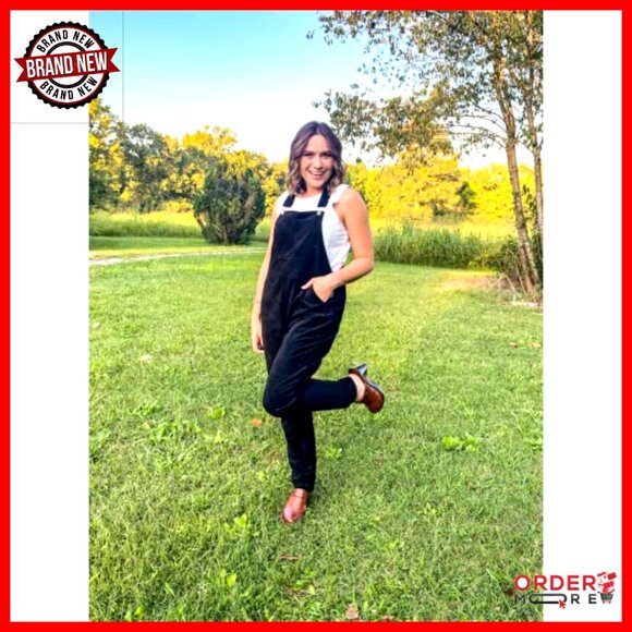 Corduroy Overalls with Adjustable Straps and Pockets, Size Small - Picture 5 of 7